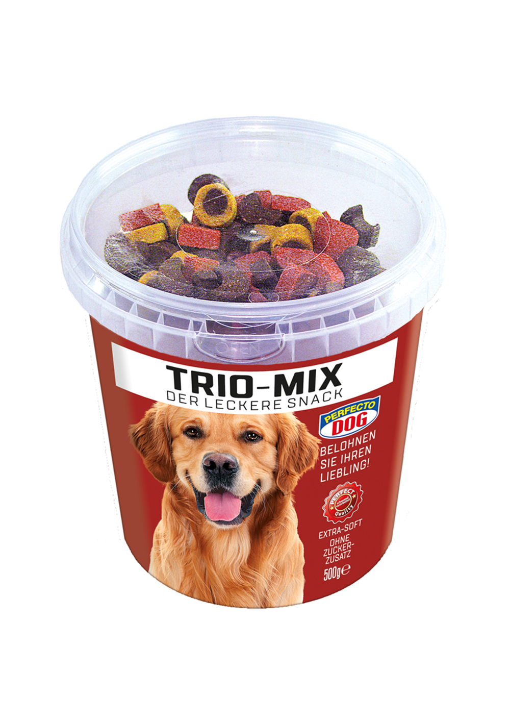 Perfecto Dog Trio Mix 500g, bucket