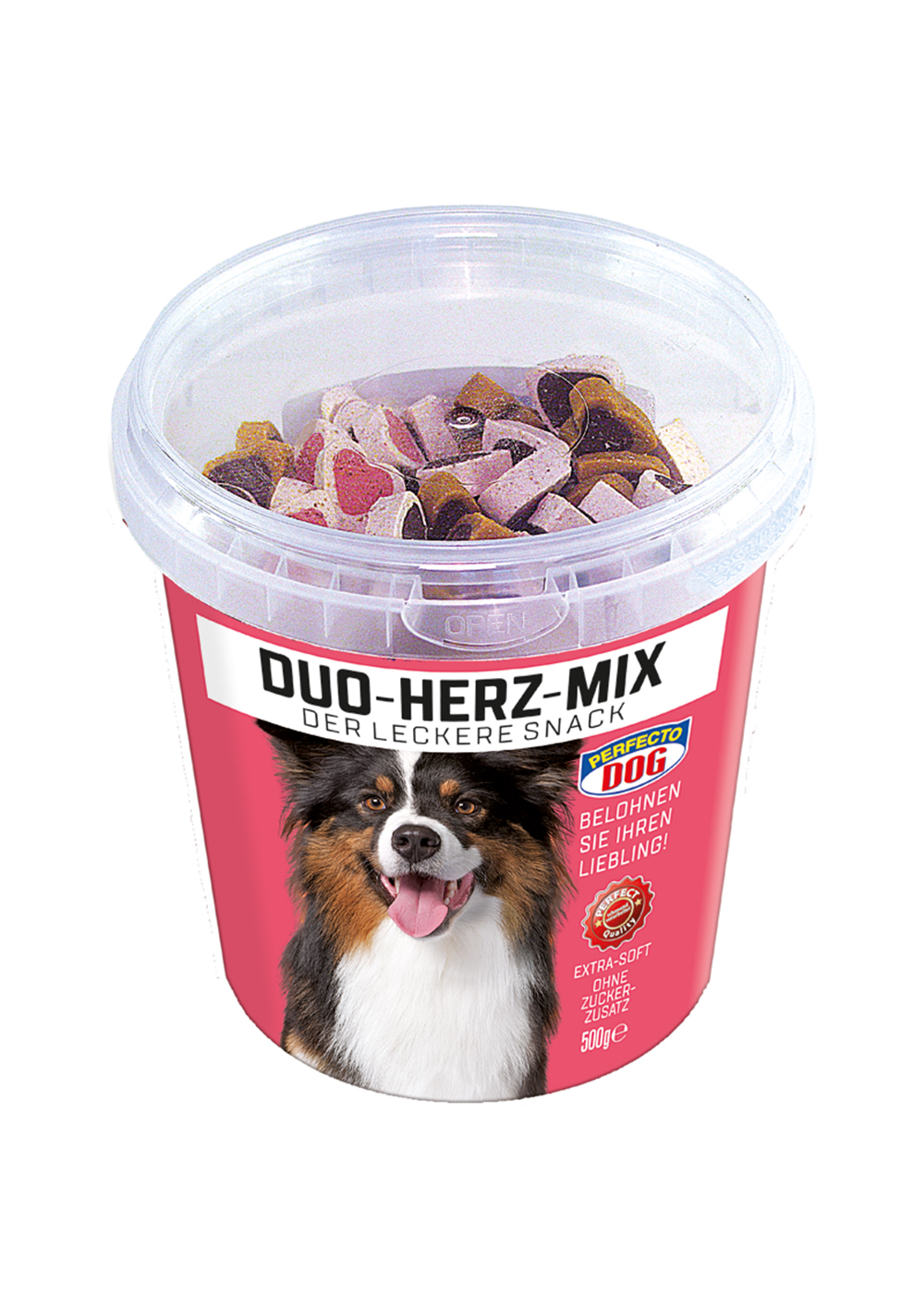 Perfecto Dog Duo Heart Mix 500g, bucket