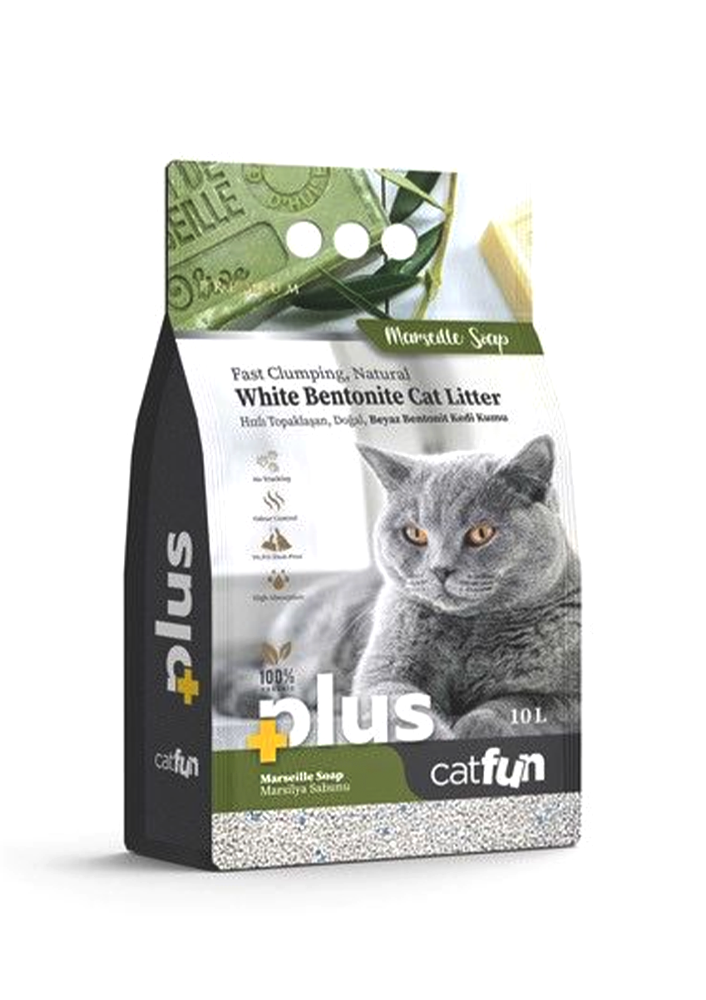 fun1 CATFUN Plus White Bentonite Cat Litter 10L Marseille Soap - Image 1