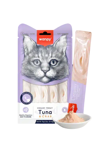 Wanpy Creamy Lickable Cat Treats – Tuna & Crab (14g x 5pc)