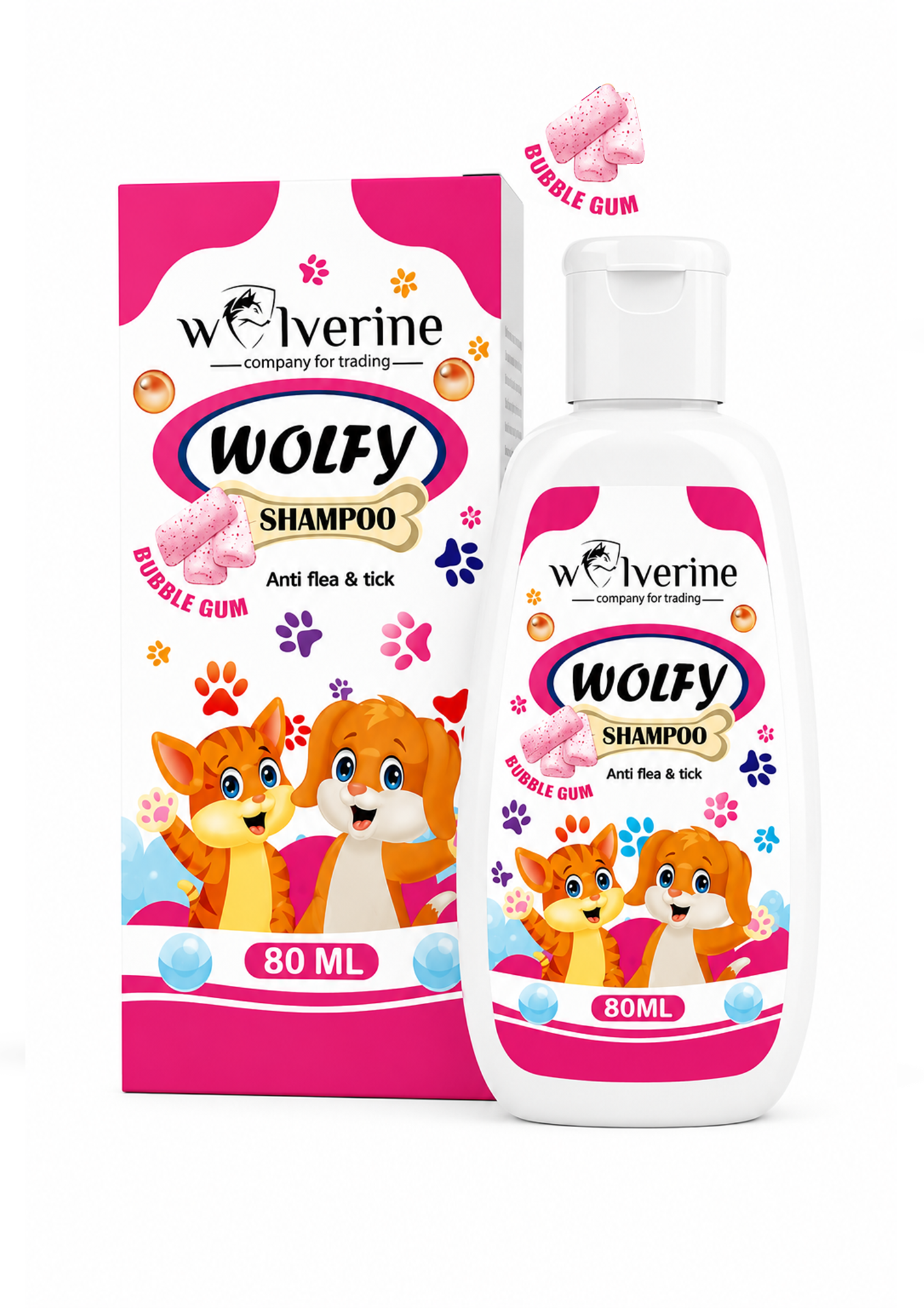 wo5 Wolverine Wolfy Shampoo Anti Flea And Tick with Bubble gum 80ml - Image 1