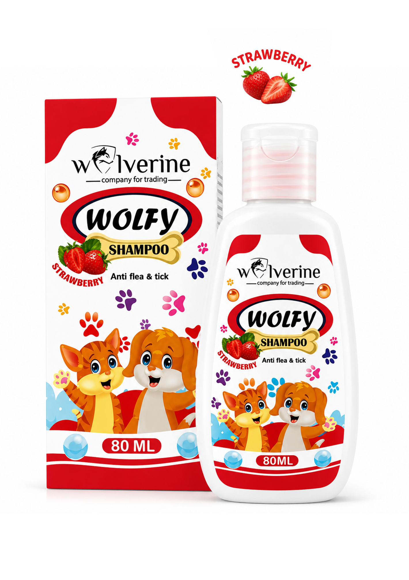 wo6 Wolverine Wolfy Shampoo Anti Flea And Tick with Strawberry 80ml - Image 1