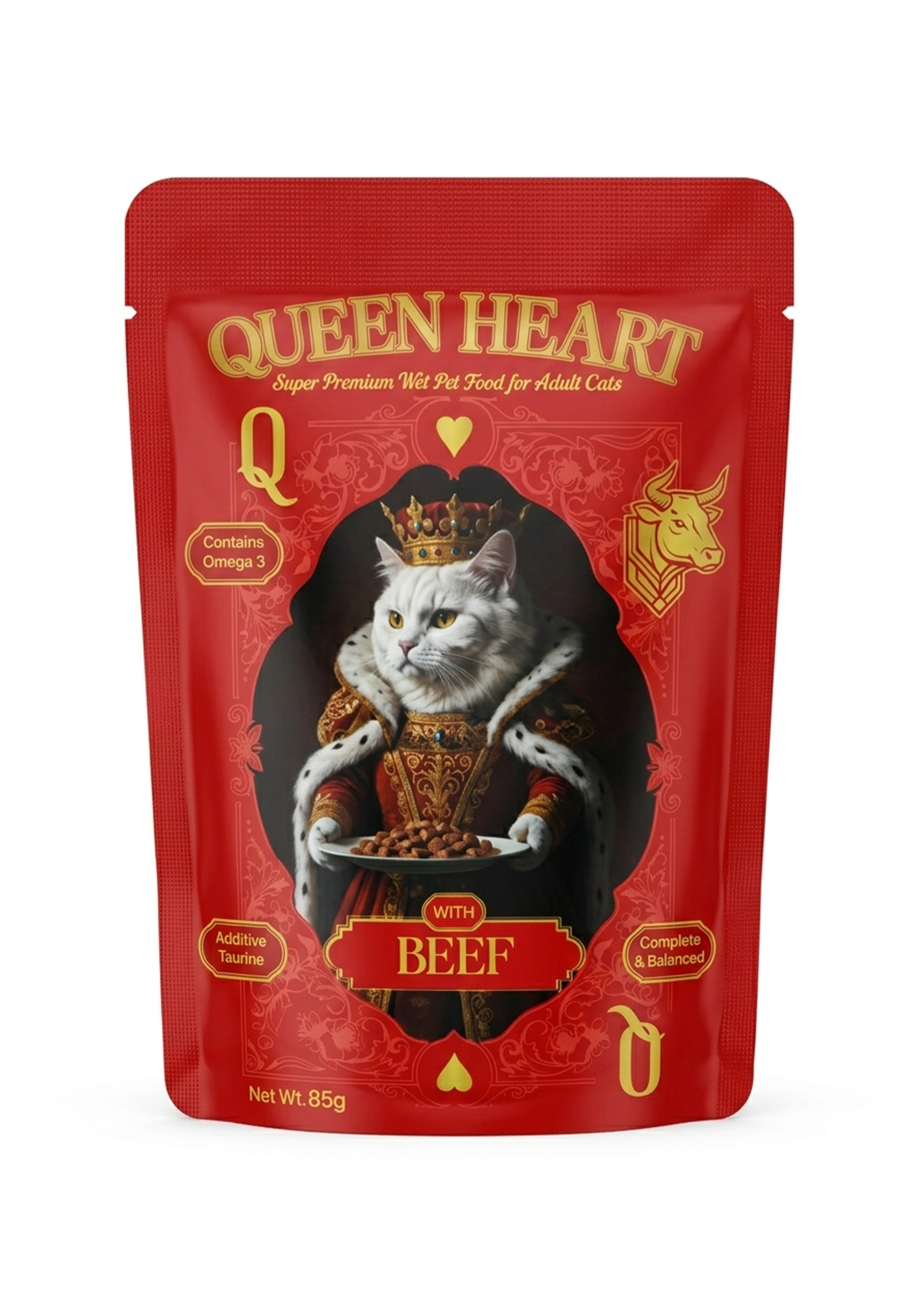 q3 Queen Heart Super Premium Wet Food for Adult Cats With Beef 85g - Image 1