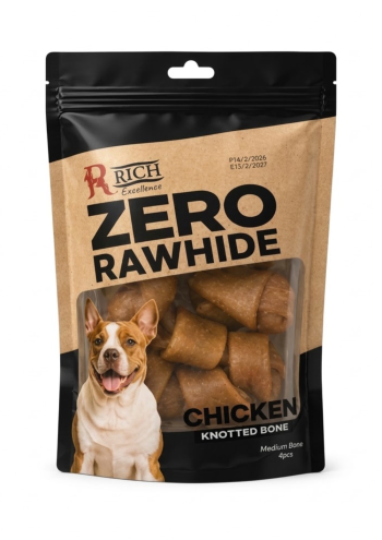Rich Excellence Zero Rawhide Chicken knotted Bone Medium 4PCS