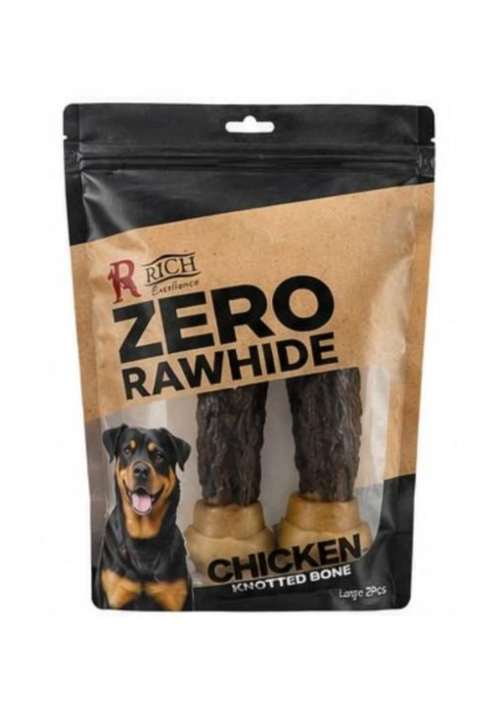 templet (6) Rich Excellence Zero Rawhide Chicken Knotted Bone Large 2PCS - Image 1