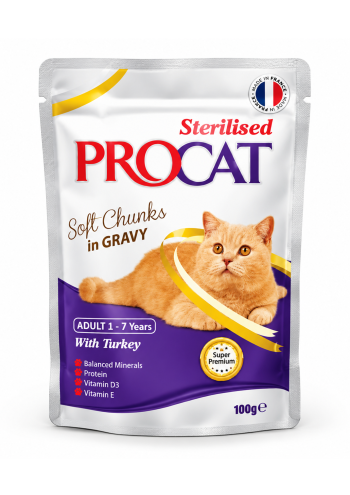 PROCAT Sterilised Soft Chunks in Gravy with Turkey 100g